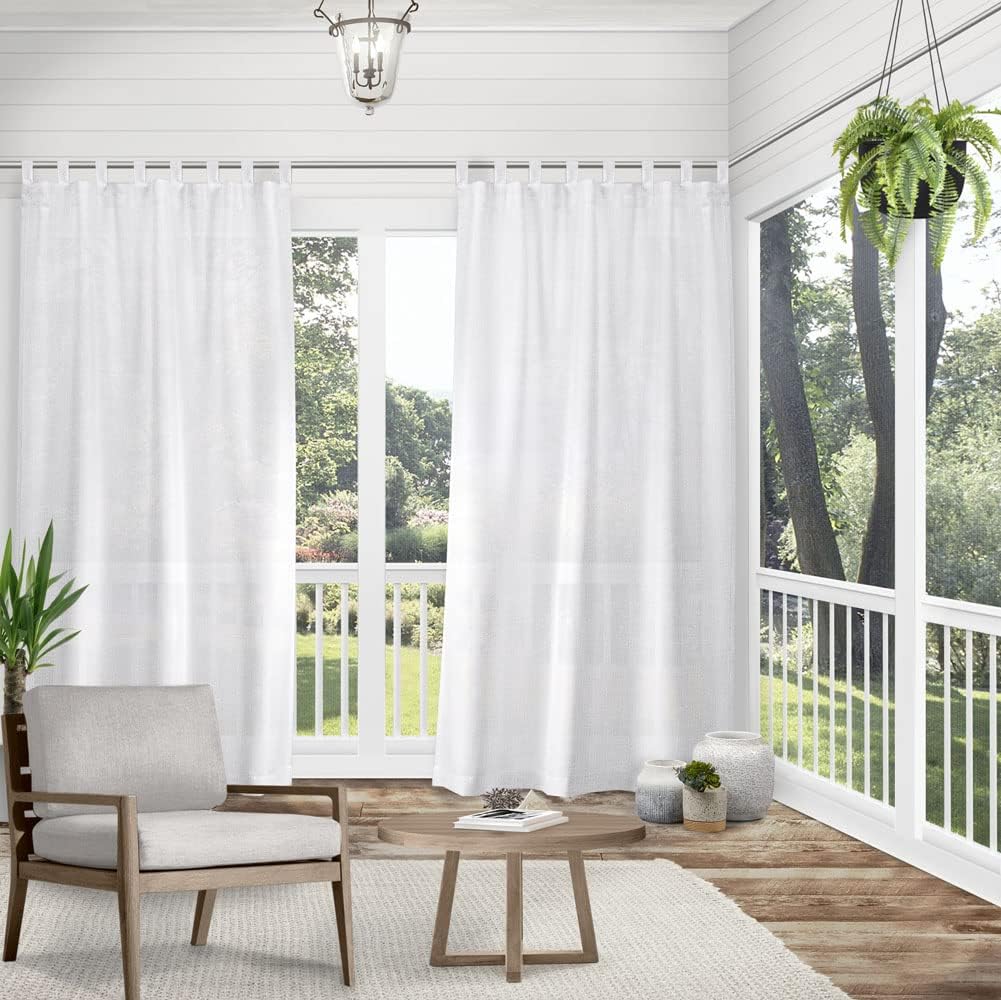 Exclusive Home Miami Semi-Sheer Indoor/Outdoor Hook-and-Loop Tab Top Curtain Panel Pair, 54"x84", Winter White