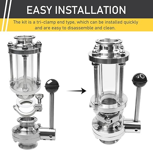 Miniatura 5 de Vidrio de mira en línea de triple trébol de 1.5 pulgadas con 2 piezas de 1.5 pulgadas de triple abrazadera y junta de silicona Accesorios TC