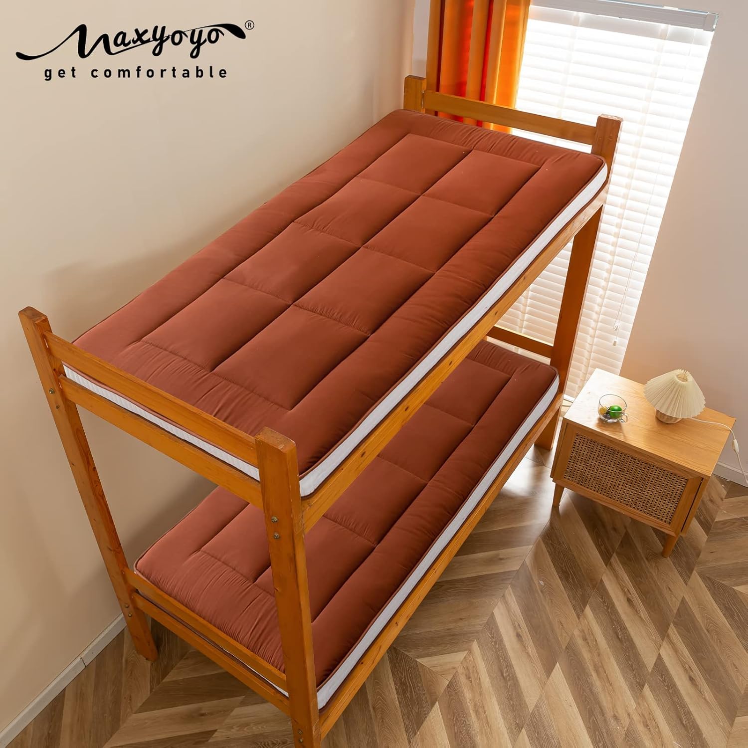 MAXYOYO Futon Mattress, Japanese Floor Mattress Quilted Bed Mattress Topper, Extra Thick Mattress Folding Sleeping Pad Breathable Floor Lounger Guest Bed for Camping, Coffee, Twin