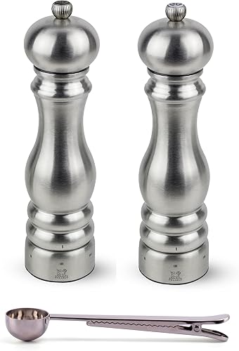 Peugeot Paris Chef u'Select - Molinillo de sal y pimienta de acero inoxidable para regalo, con cuchara de especias de acero inoxidable (9 pulgadas)