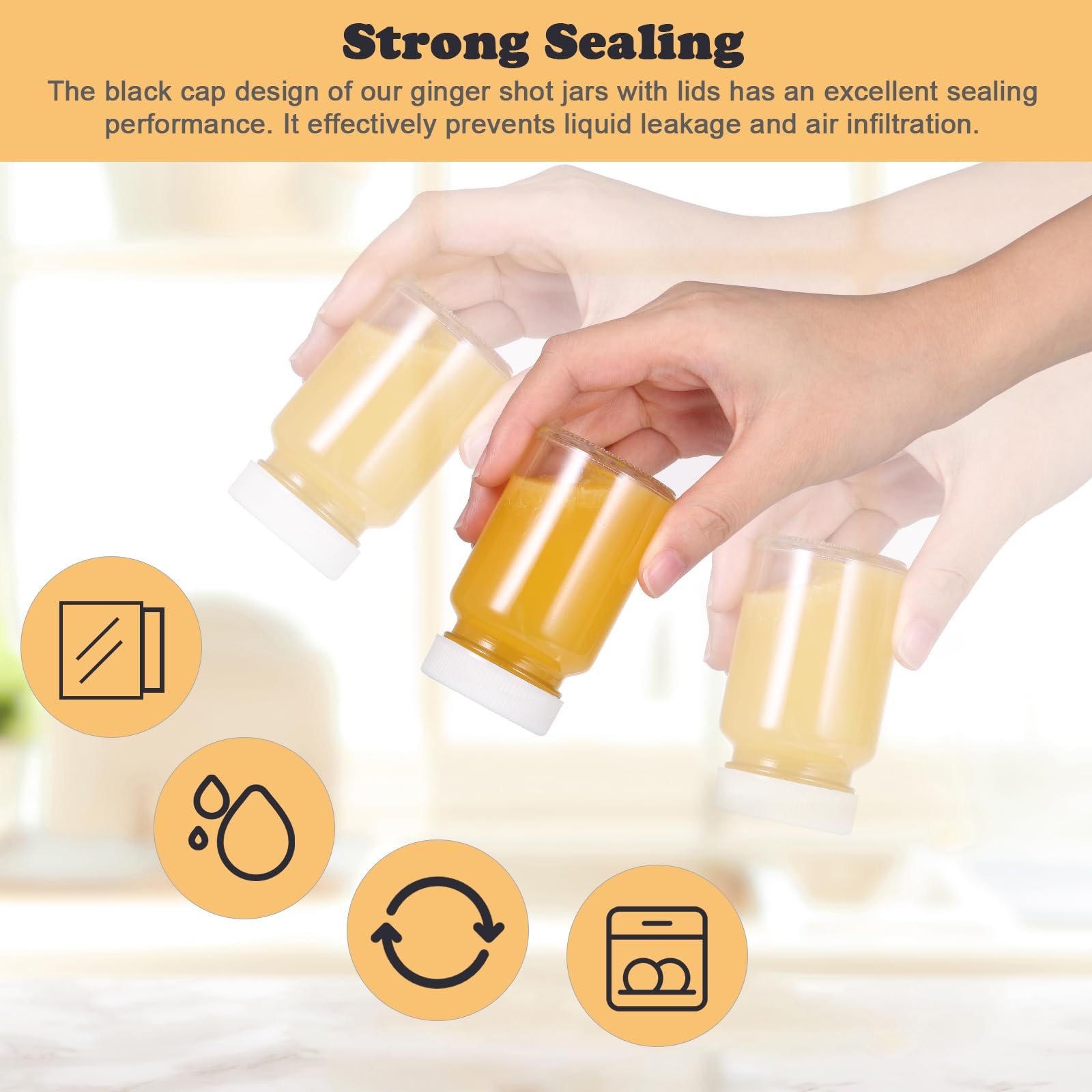 Hejo 10 Pcs Glass Shot Bottles with Lids, 60 ml Juice Shot Bottle with Labels, Reusable Mini Ginger Shot with Wide Mouth - Image 4