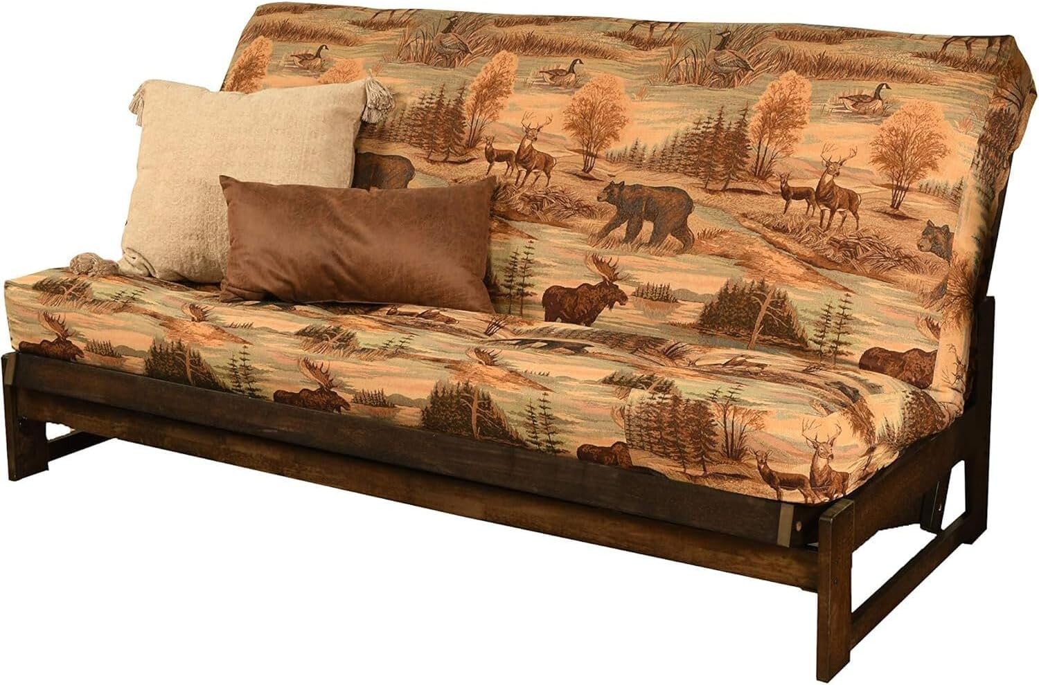 Maykoosh Full Size Futon Frame Set - Reclaimed Mocha Finish, Convertible Sofa Bed, Straight Arm Design