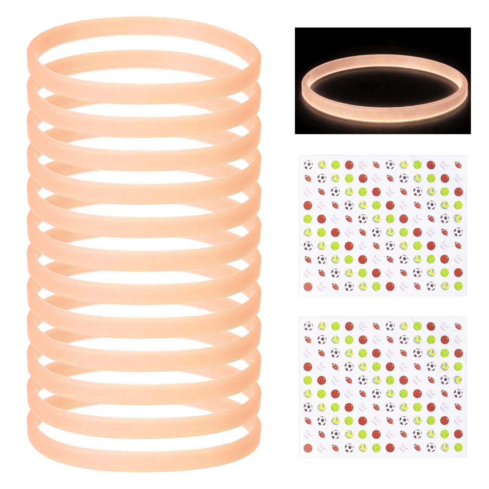 YELARXI Glow in the Dark Silicone Bracelets, Neon Rubber Wristbands Blank Rubber Bracelets with Sports Stickers 12 Pcs & Orange -Fitting For(Basketball/Men/Women/Party/Sports Training)