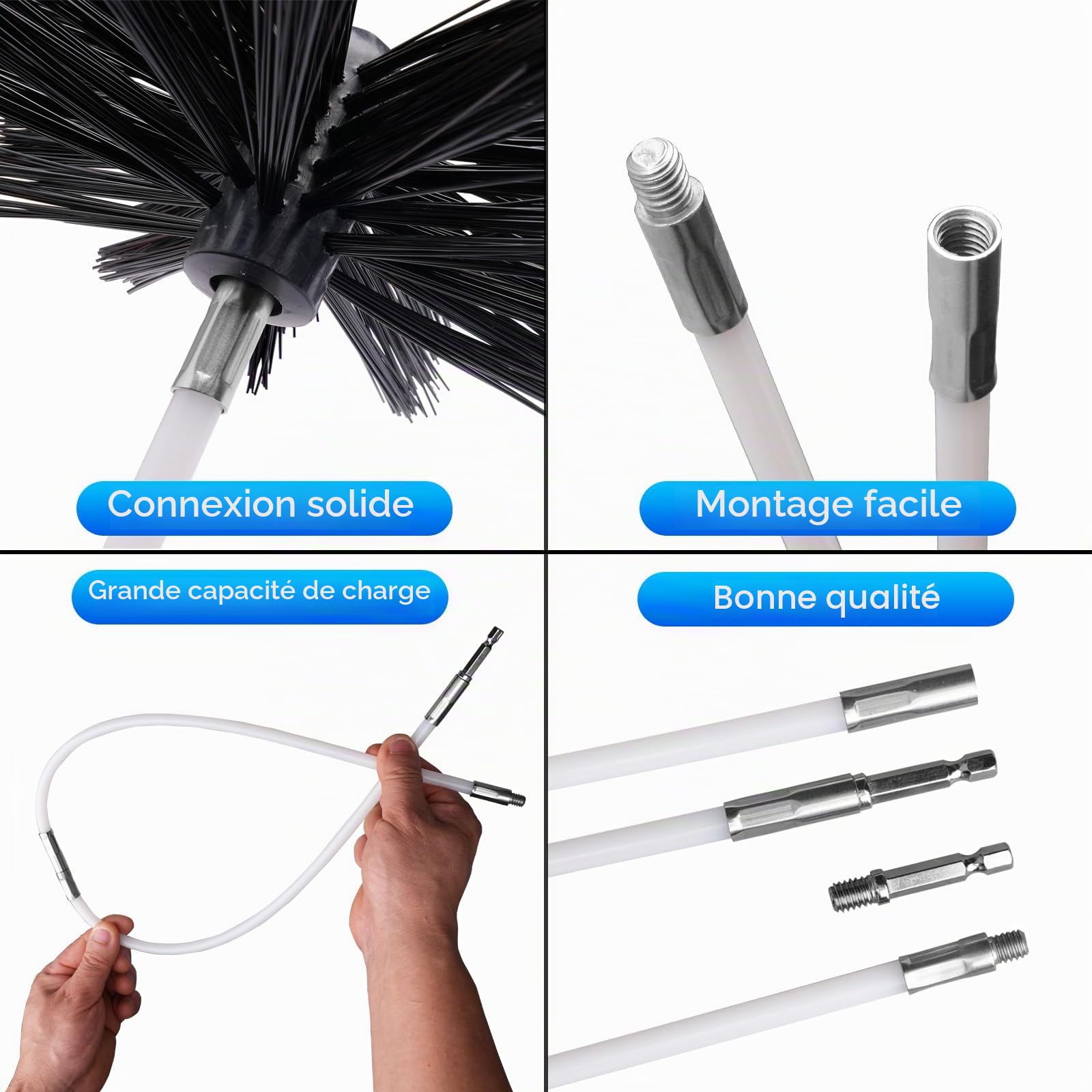 Kit de brosse de cheminée Hbazzor 150 mm 13 barres 410 mm nylon noir