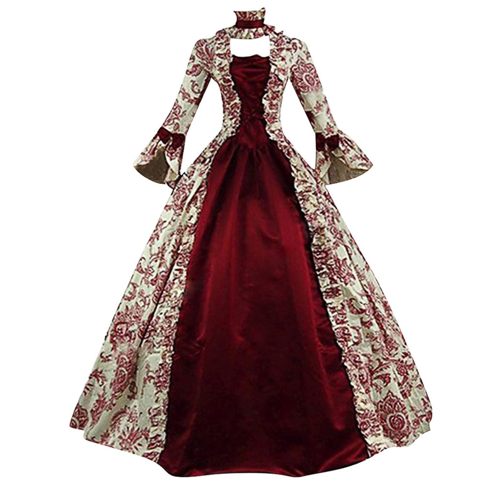 Robe Steampunk Femme Robe De Dentelle avec Manches Trompette Robe De Bal Punk Renaissance Gothique Robe Princesse Steampunk Déguisements Halloween Carnaval Deguisement Robe Medievale Femme