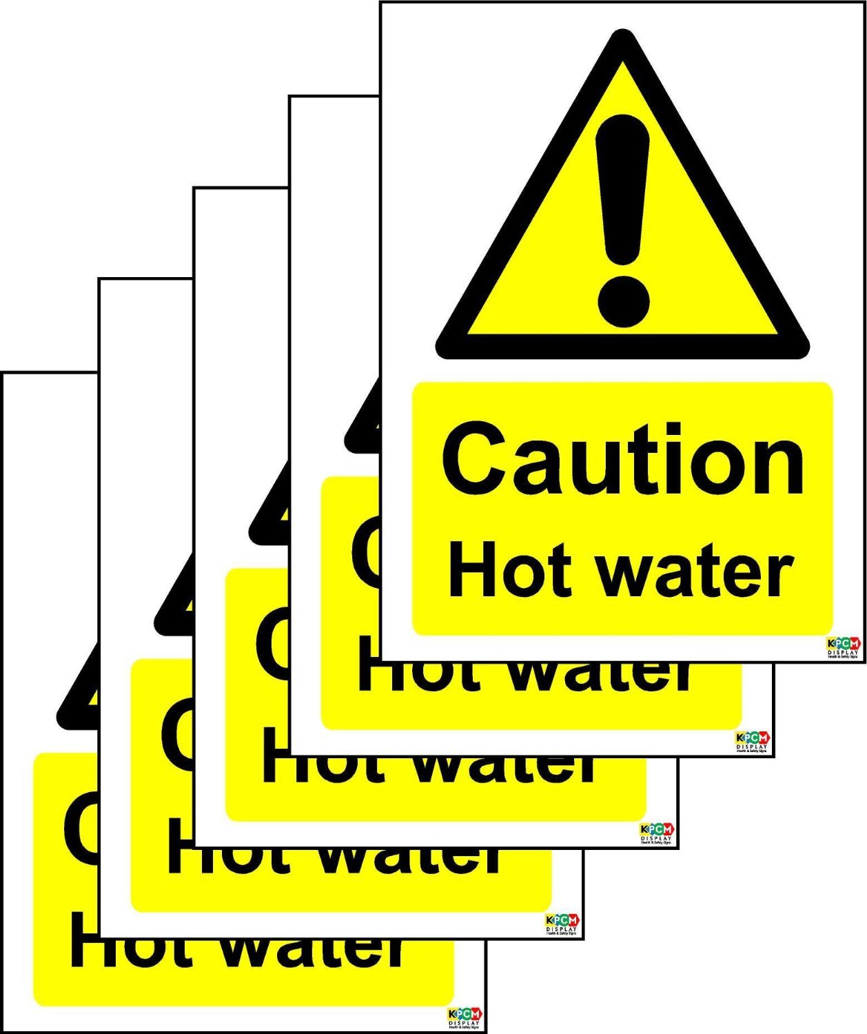 Caution Hot Water Safety Sign - Self Adhesive Sticker 100mm x 75mm (Pack of 5 Stickers)