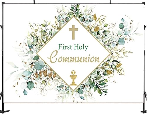 Miniatura 3 de Cortina de fondo decorativa de hojas verdes de la Primera Comunión, planta verde, Dios bendiga el bautismo, fondo de fotografía, accesorios de