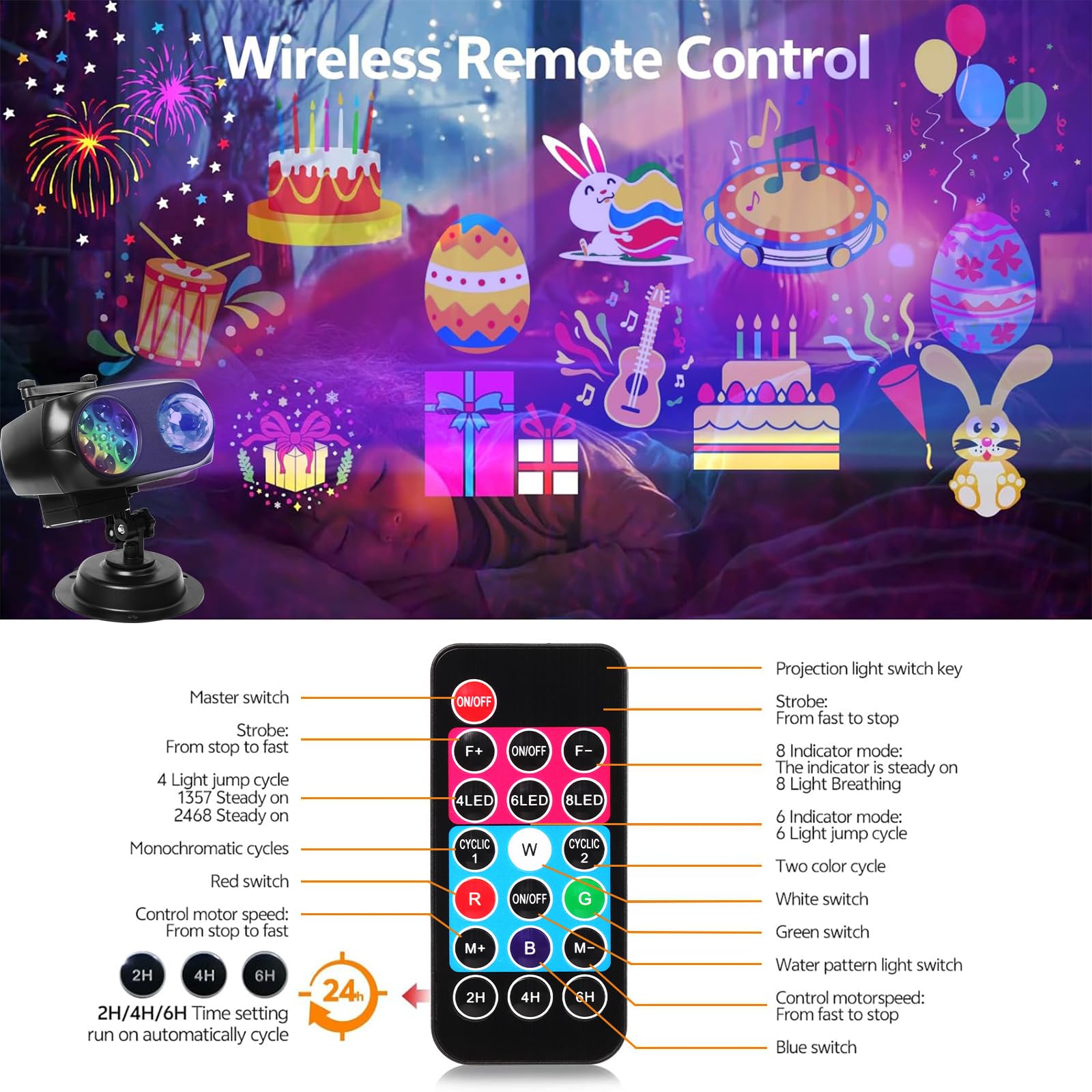 Projektor Weihnachten Aussen, 2-in-1 Dynamische Projektor Lichter 96 Cartoon,12 Themen,10 Wasserwelleneffekt mit Fernsteuerung Timer Weihnachtsdeko außen Innen Wasserdichte mit für Weihnachten Party