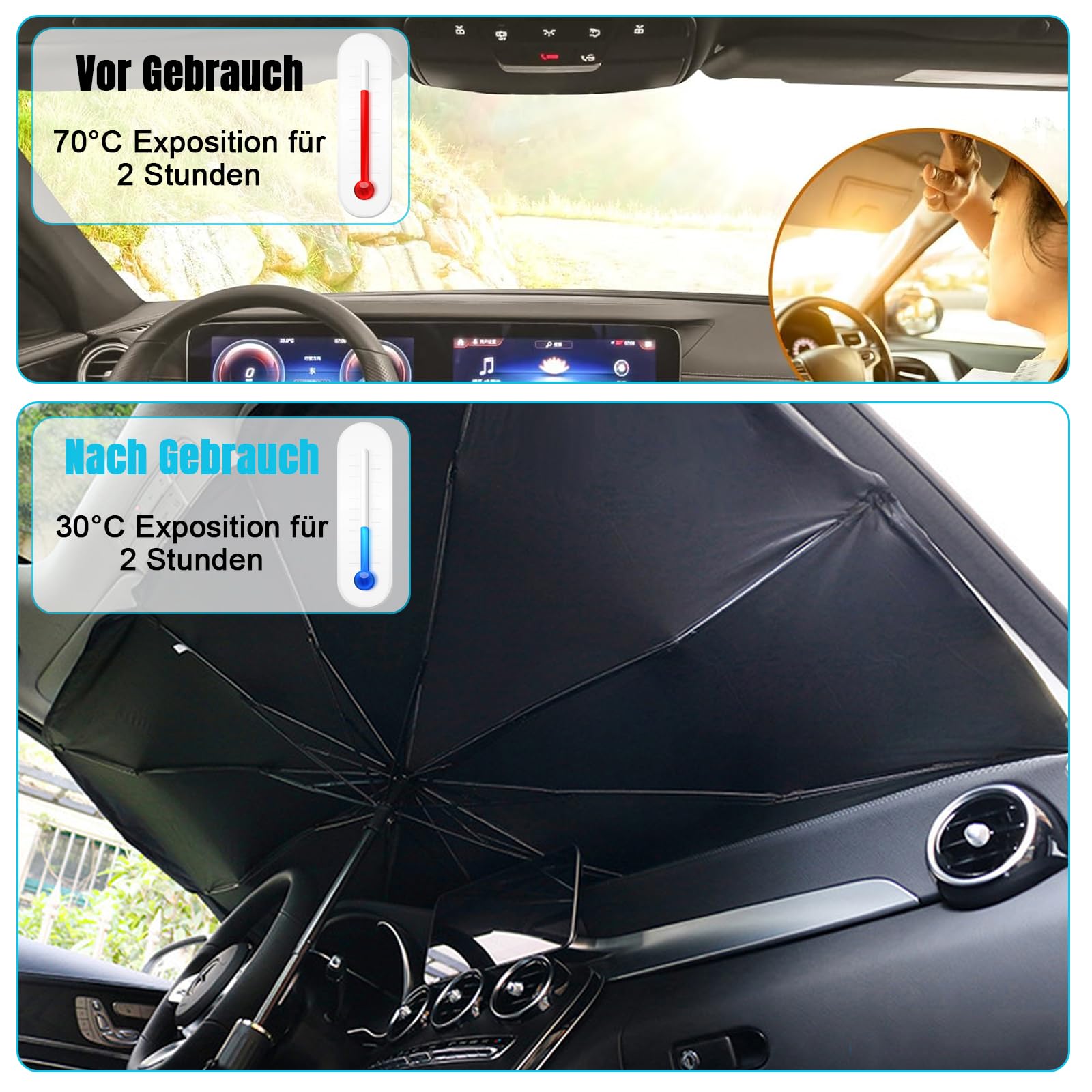 Cfcyhla 140 x 80 cm, parasole per parabrezza anteriore, pieghevole, protezione UV, per auto, SUV, furgoni, pick-up