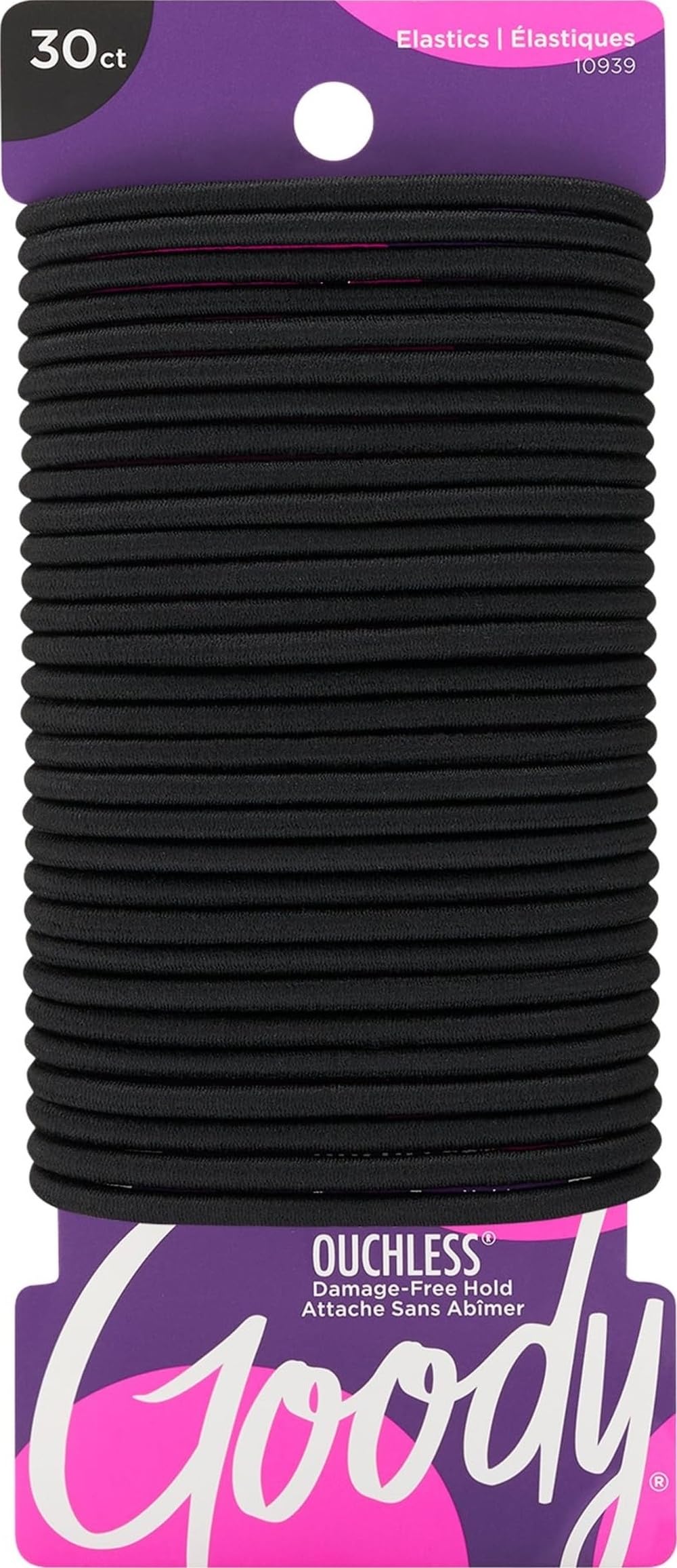 Goody Ouchless Elastic Hair Ties, 30 Ct, Black, 4MM Rubber Bands, Pain-Free | Hair Styling Accessories for Women & Men, Made 