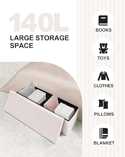 Miniatura 4 de B FSOBEIIALEO Cubo otomano de almacenamiento pequeño Sherpa otomano reposapiés, banco otomano plegable Boucle, piel de peluche sintética, color