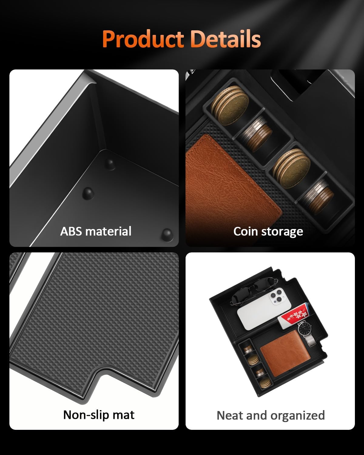 CDEFG For 2025 2026 Ford Expedition Center Console Organizer Tray with Removable Silicone Coin Holders – Expedition (Active, Platinum,Tremor, King Ranch) Armrest Storage Accessories for All Trims