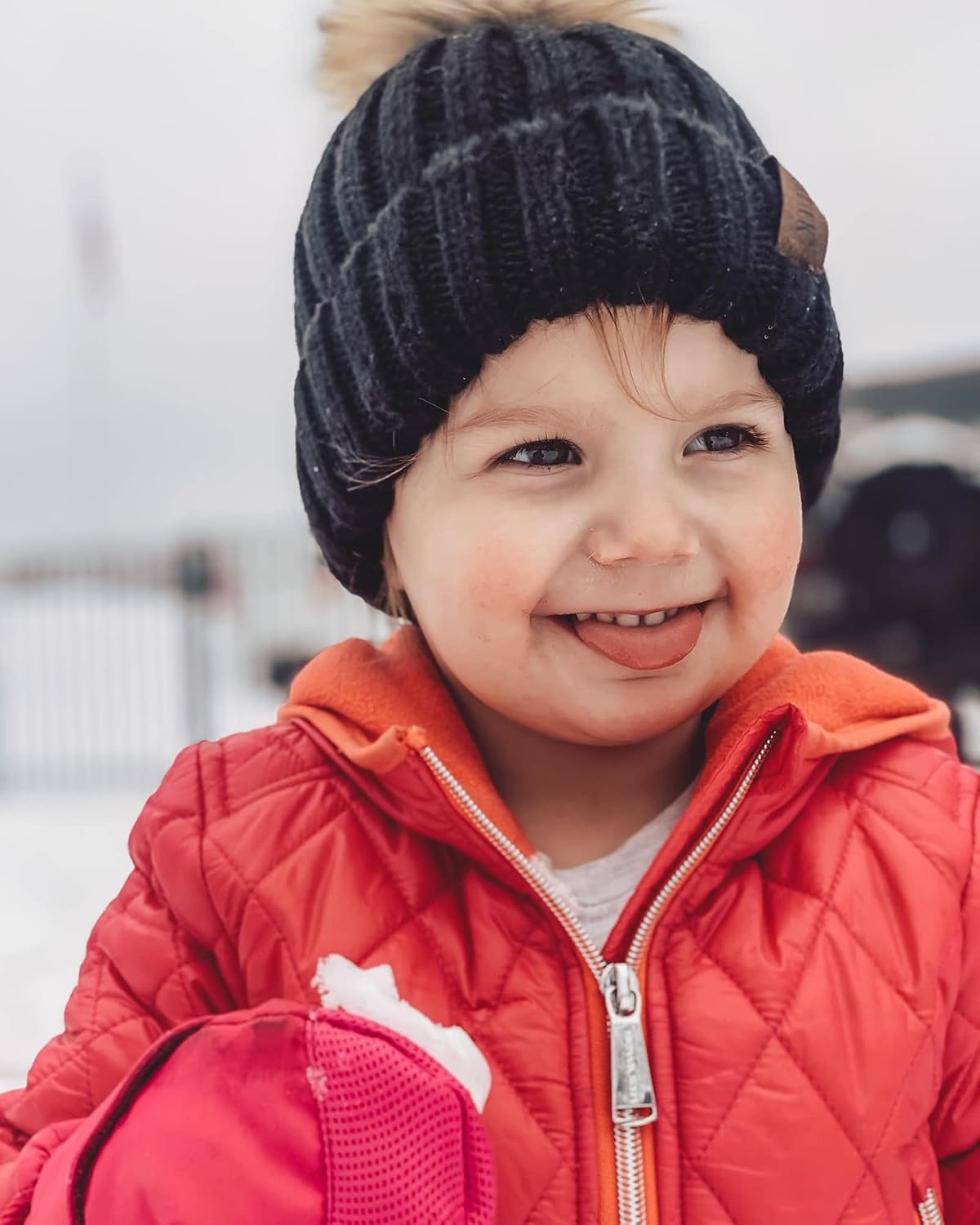 FURTALK Toddler Beanie Satin Lined Baby Boys Girls Winter Hats Pom Pom Beanies for Kids