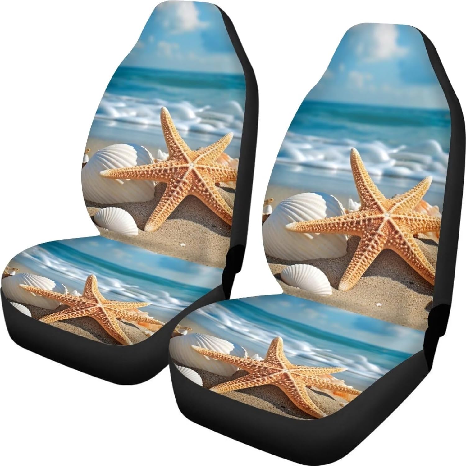 DISNIMO Beach Starfish Sea Shell Women Car Seat Covers Front Seats Only,Automotive Vehicle Cushion Cover for Cars SUV Universal Fit for Auto Interior Accessories