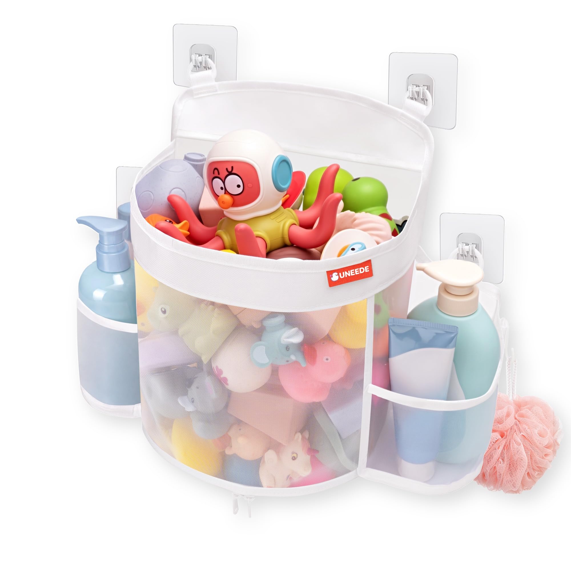 UNEEDE Bath Toy Storage, Large Mesh Net Bag with 2 Side Pockets — image 1