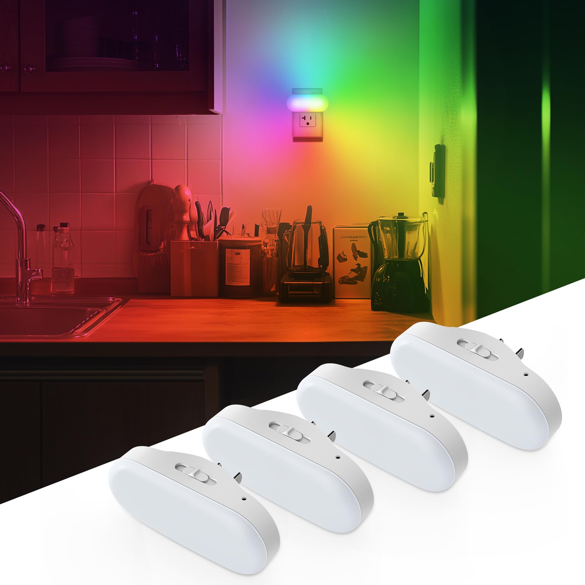 DORESshop RGB Night Lights Plug into Wall 4 Pack Dusk to Dawn Color Changing Night Light Night Light