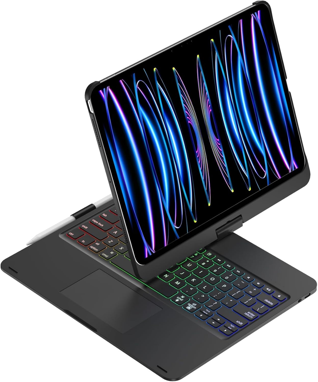 360 Rotating Keyboard Case for iPad Pro 11 inch (M5/M4) 2025/2024 with Trackpad Rotatable Wireless Rainbow Backlits Keyboard, Rose Gold