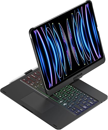 Vista 7 de Funda con teclado giratorio de 360 grados para iPad Pro de 11 pulgadas (M5/M4) 2025/2024 con trackpad giratorio inalámbrico con retroiluminación