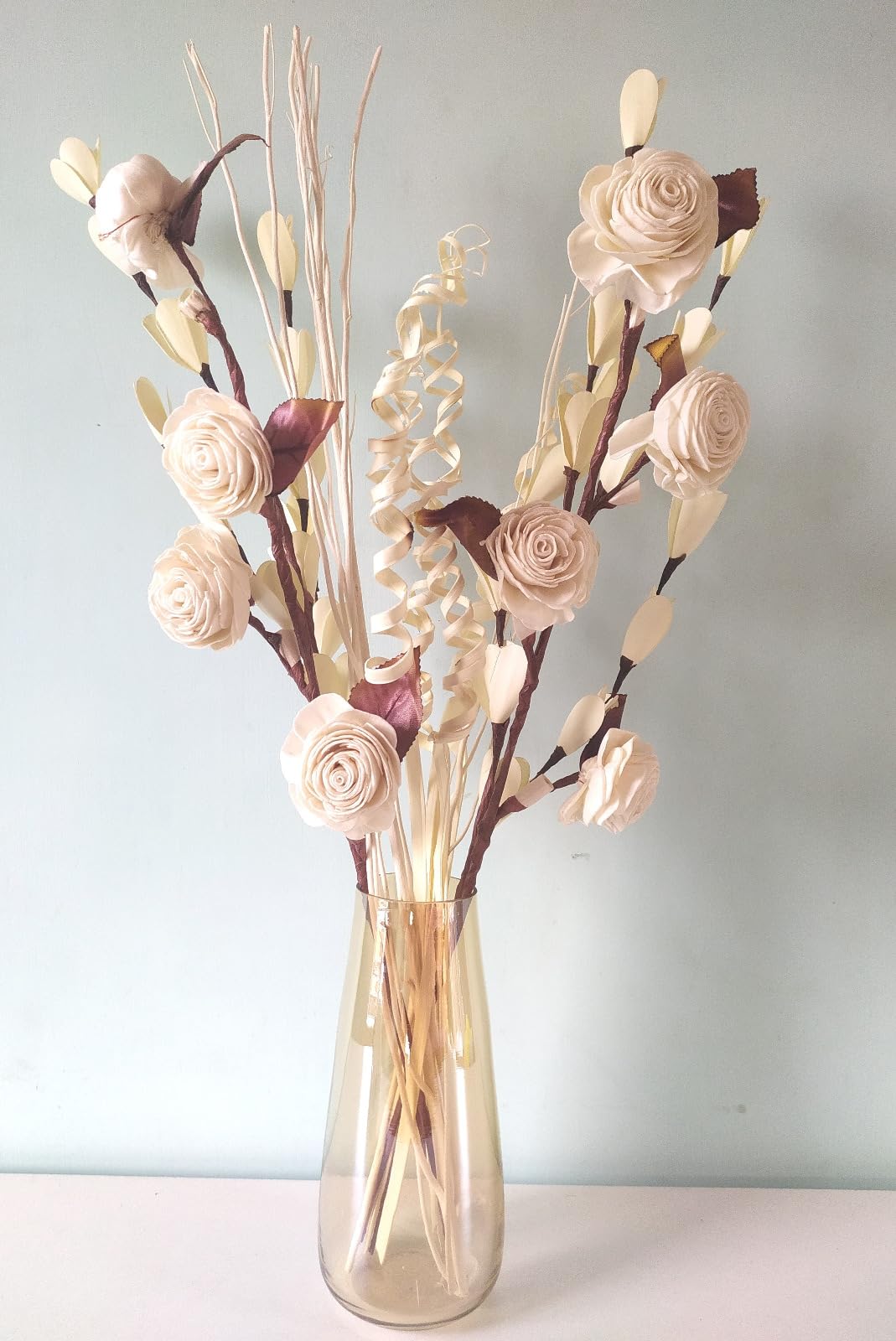 SILPOMALL Handmade Artificial Flower Sticks with White Filler for Home Décor (White Rose with Filler Stick)-image-23