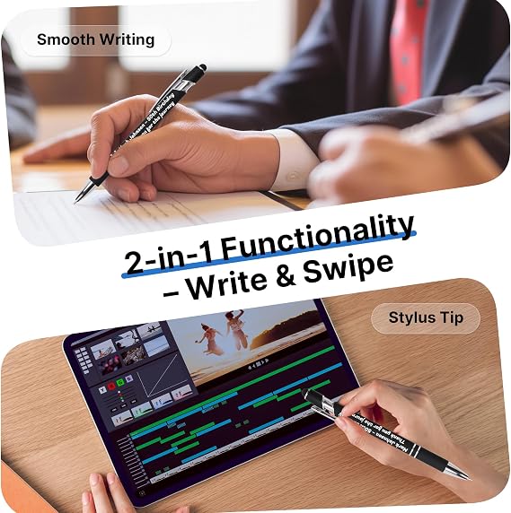 Custom Pens Personalized Bulk, Engraved Pens with Logo or Message, Black Ink Stylus Tip, Promotional Customizable Ballpoint Pen for Parties, Corporate, Marketing