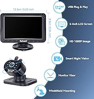 Vista 2 de Rohent Cámara de coche para bebé, 5 pulgadas HD 1080P, visión nocturna, fácil instalación, cámara de asiento trasero y orientado hacia adelante