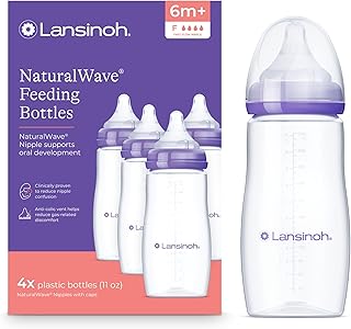 Lansinoh Anti-Colic Baby Bottles, BPA-Free Plastic, 11 Ounces, 4 Count, Fast Flow Nipples (Size F), Breastfeeding Bottle w Price In India