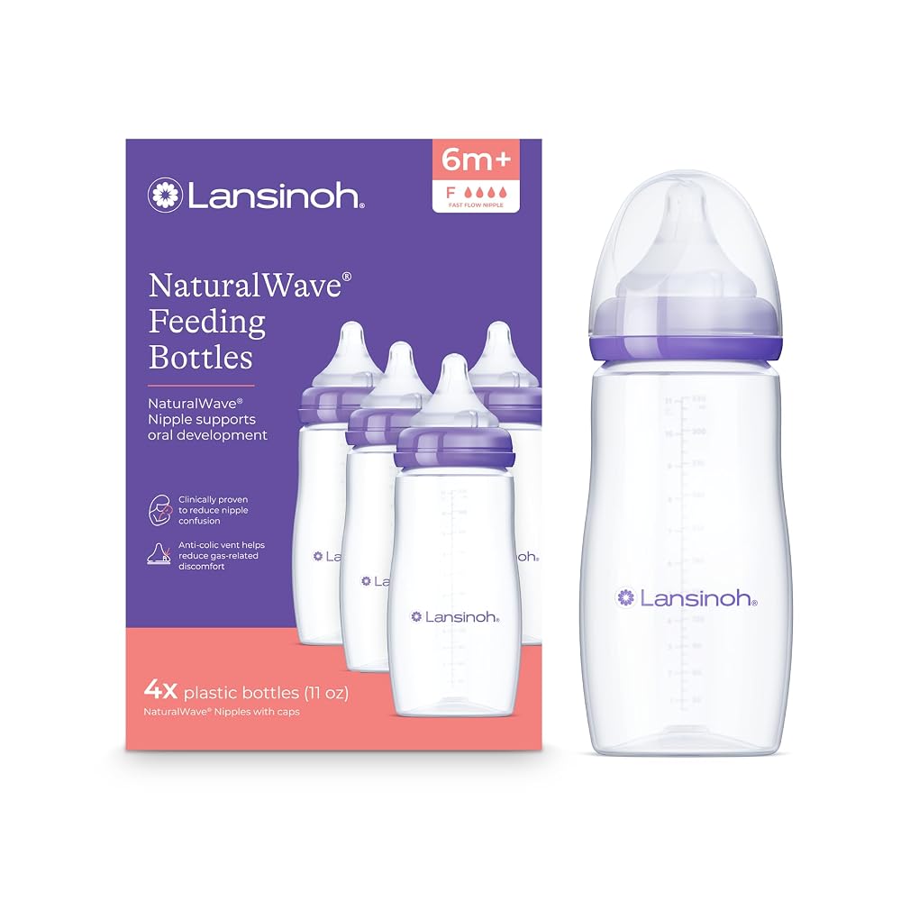 Lansinoh Anti-Colic Baby Bottles, BPA-Free Plastic, 11 Ounces, 4 Count