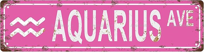 AQUARIUS Star Sign Zodiac Sign Vintage Metal Tin Sign, Street Sign, Home Decor, Room Decor, Wall Decor, Bathroom Decor, Bar Decor, Cafe Decor, Garage Decor, 16 x 4 Inch