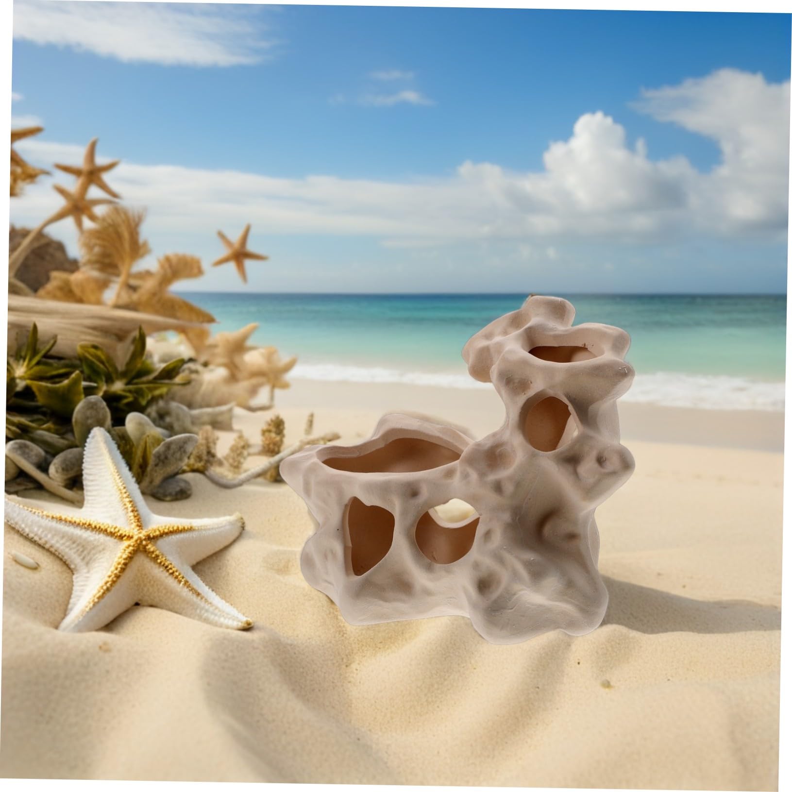 UPKOCH Grotte de Cachette D'aquarium en Céramique Beige 2pcs | Forme Roche Naturelle, pour Bassins D'eau Douce, Adaptée Betta et Crevettes