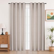 Simplebrand Linen Curtains 220CM Long 2 Panels Set, Light Filtering Faux Linen Textured Soft Airy Window Door Curtains for Living Room Bedroom, Thick Modern Privacy Eyelet Drapes, 140 Wx220 L cm, 2Pcs