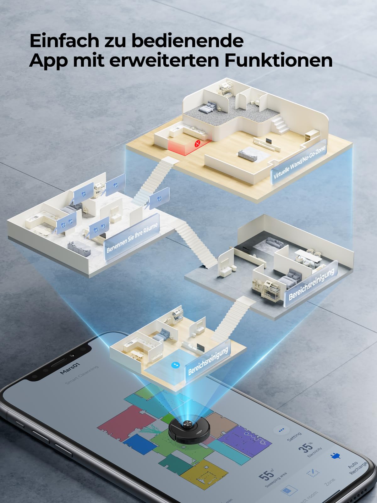 Laresar Clean 8000Pa Saugroboter mit Wischfunktion, 3 in 1 Staubsauger Roboter mit Laser Navigation, Roboterstaubsauger mit APP Steuerung 180 Min Laufzeit, Ideal für Tierhaare, Teppiche und Hartböden