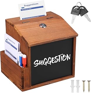 Vorschlagsbox Holz, Spendenbox Abschließbar mit Schloss, Briefkasten Holz mit Tafelstift und Schlitz, Wahlurne Kummerkasten Spendenbox für Wohnung Restaurant Büro Krankenhaus