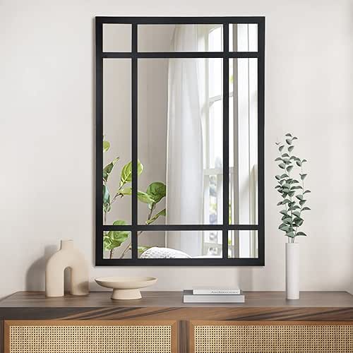 HQiJun Black Rectangle Mirror, Farmhouse Decorative Wall Mirror for Entryway,
