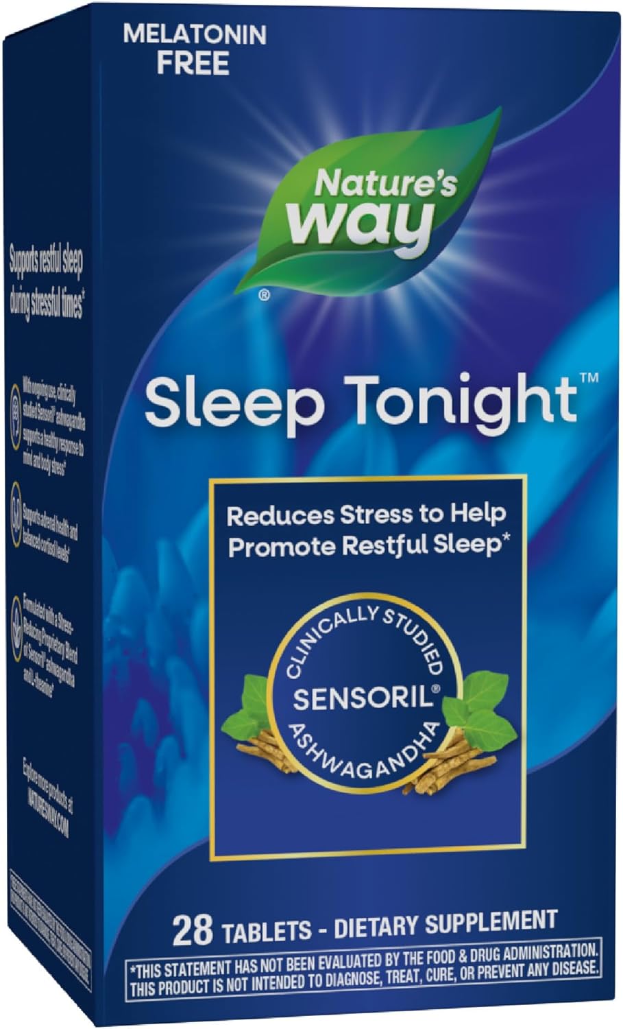 Nature’s Way Sleep Tonight, Stress-Reducing Formula to Promote Restful Sleep*, With Ashwagandha and L-Theanine, Melatonin free, Vegan, 28 Tablets (Packaging May Vary)