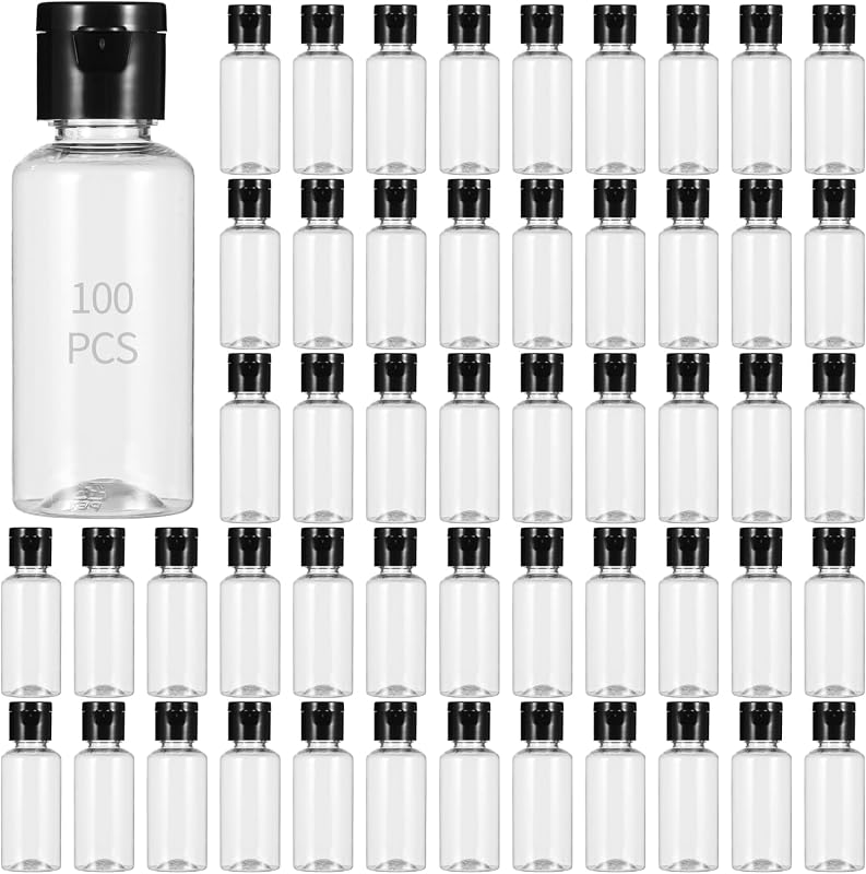 Lnrueg Frascos de Viagem Recarregáveis com Tampa Flip, 30 mL, Plástico Transparente, Preto, Pacote com 100
