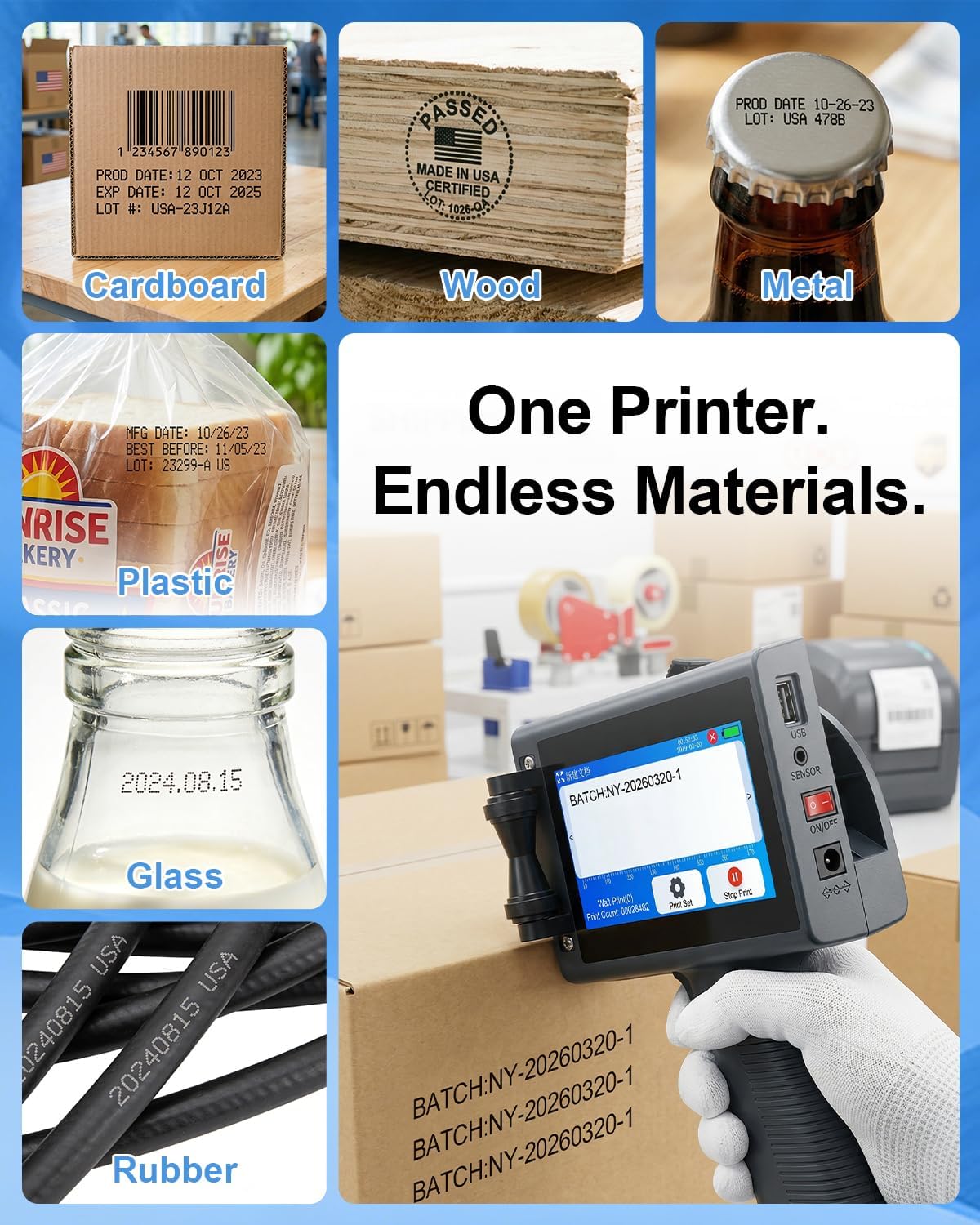 Handheld Inkjet Printer – 600DPI High Precision Portable Ink Printer, Multi-Material on Cardboard/Wood/Metal/Glass, 7-8H Battery, Smart Touchscreen for Warehouse, Industrial Packaging & DIY 4