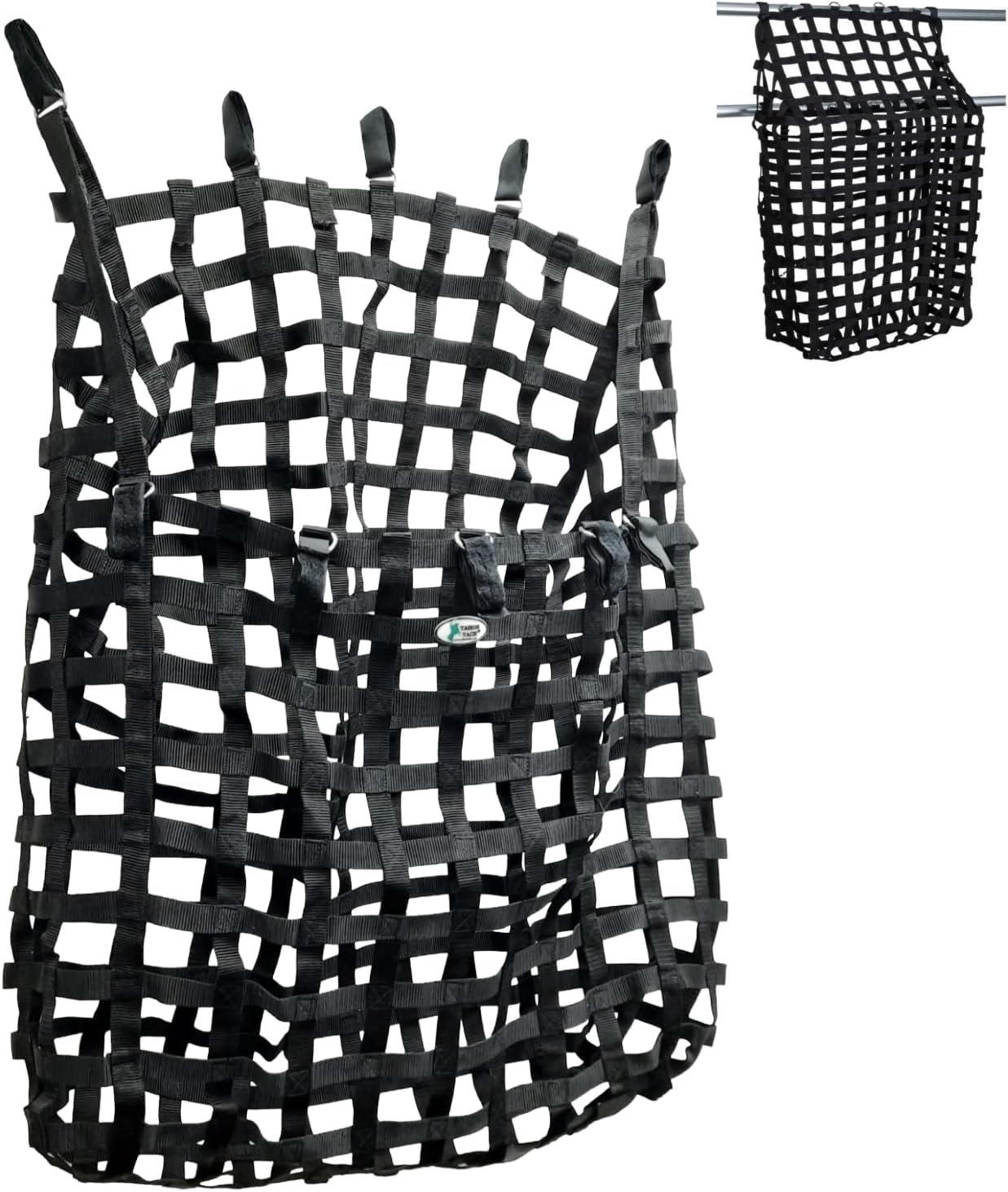 Tahoe Web Gate Slow Feed Hay Feeder – Attaches to Gate or Pipe Fence with 10 Quick Grip Straps, 2" Openings, Holds 5–6 Flakes, Super Tough Bottom®, Easy-Fill Design, 1-Year Warranty
