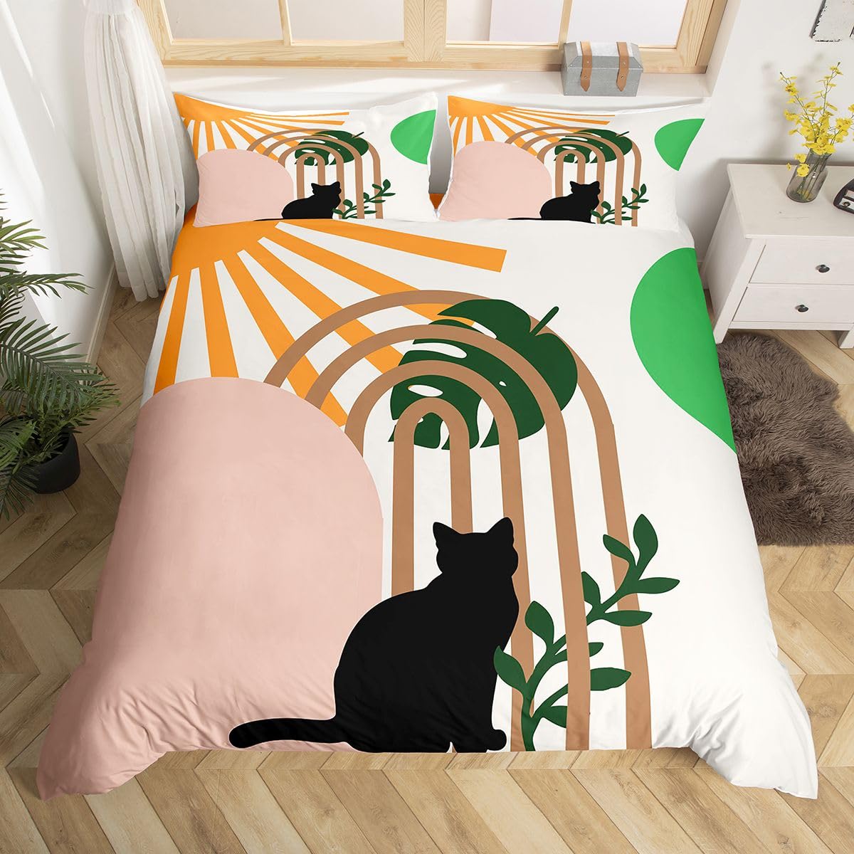 Homewish Boho geometryczny król zestawy pościeli z połowy wieku abstrakcyjny minimalizm poszewka na kołdrę śmieszne koty zwierzęta poszewka na kołdrę dla dzieci dziewcząt chłopców dorosłych tropikalne