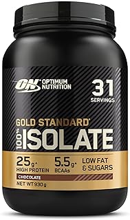 Optimum Nutrition ON Gold Standard 100% Isolate Pure Whey Protein, Naturally Occurring BCAAs and Glutamine, Pre and Post Workout, Chocolate Flavour, 31 Servings, 930 g