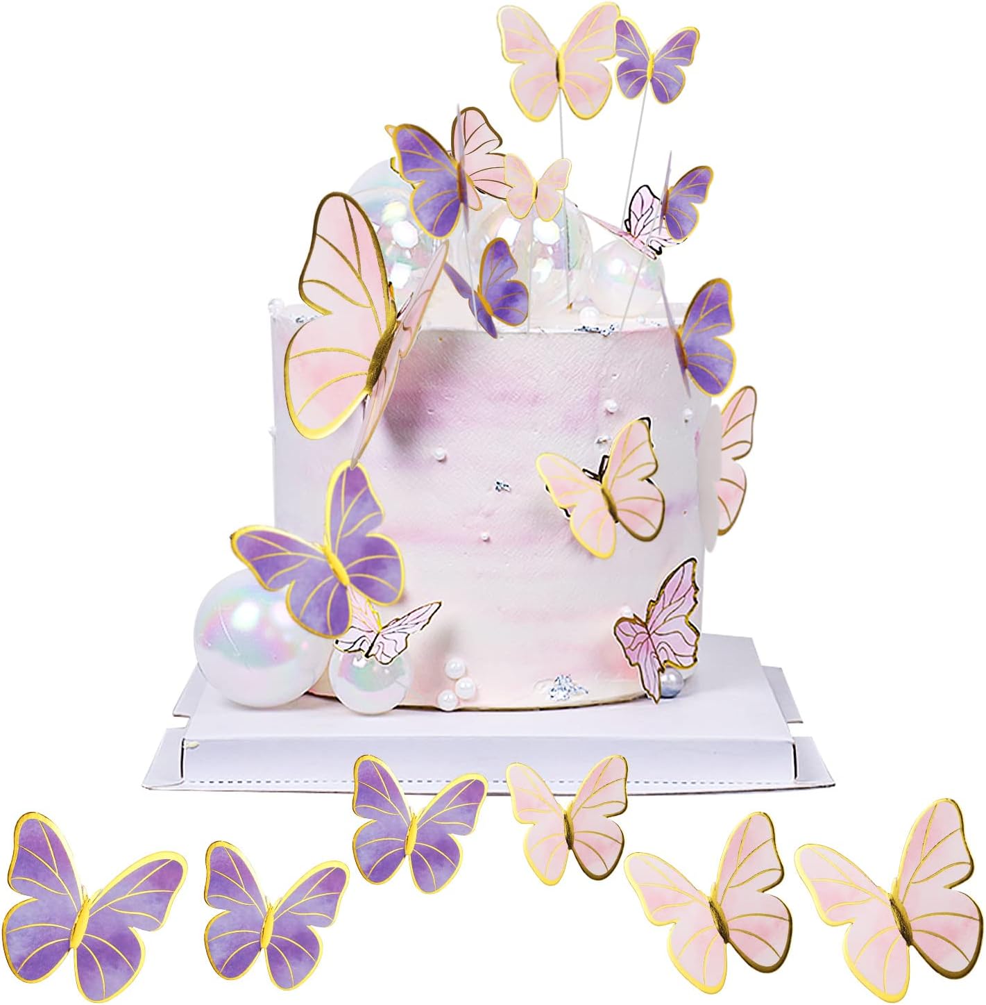 50 Essbare Schmetterlinge Für Torten - Bunte Tortendeko Aus Esspapier