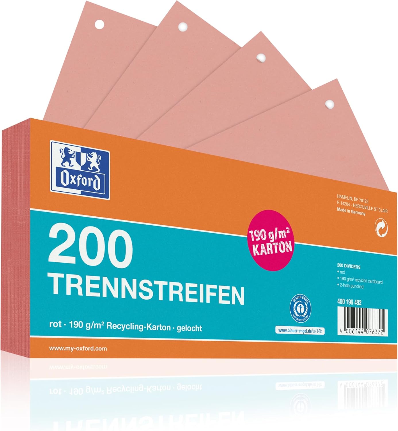 Oxford 200 x Red Punched Card Dividers 190gsm