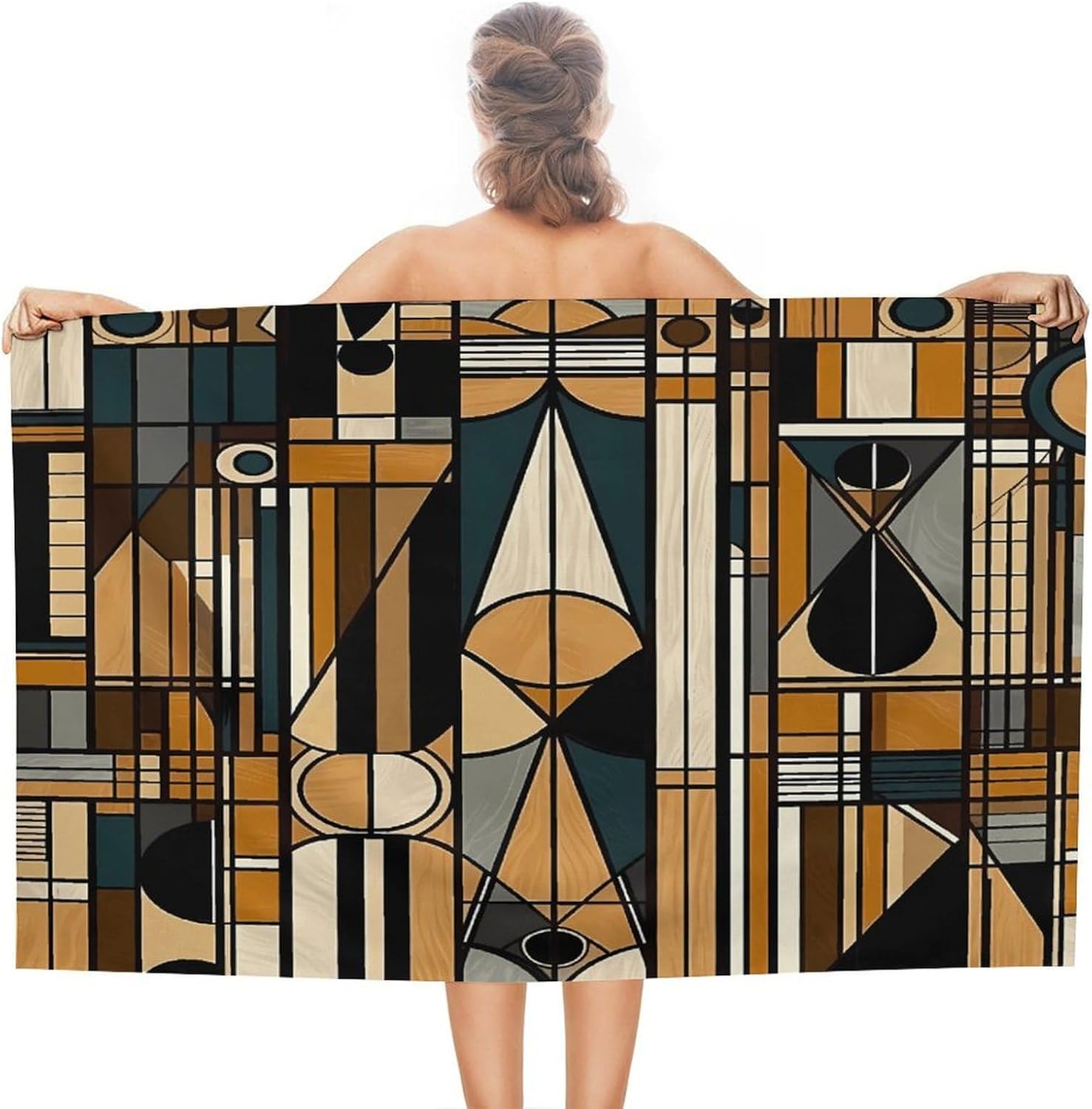 Swimming Towel, Geometric Shapes Pattern Printed Fashion Towel,Portable Towel,Durable Towel