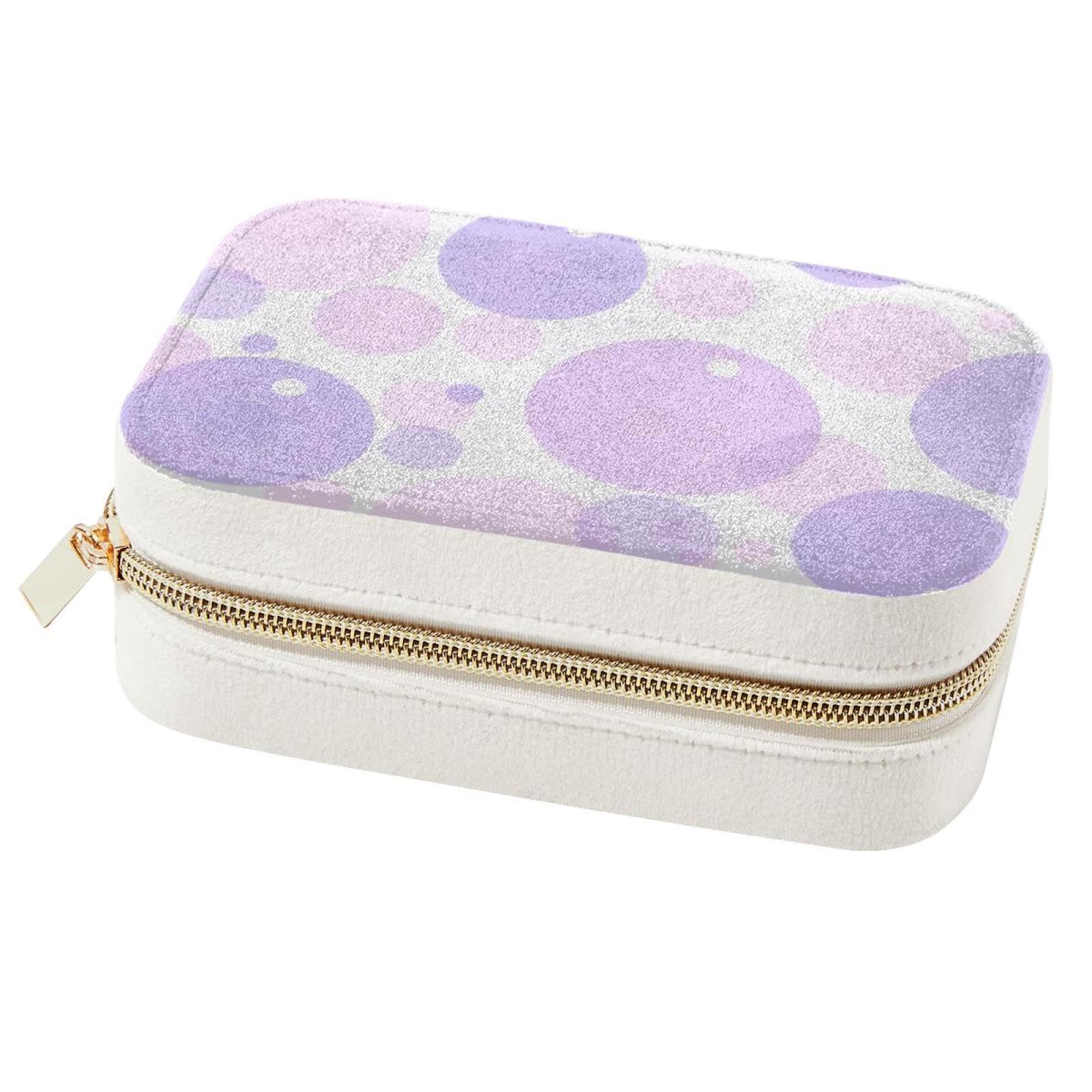 Boîte à bijoux géométrique circulaire violette et étui de rangement de voyage pour bagues