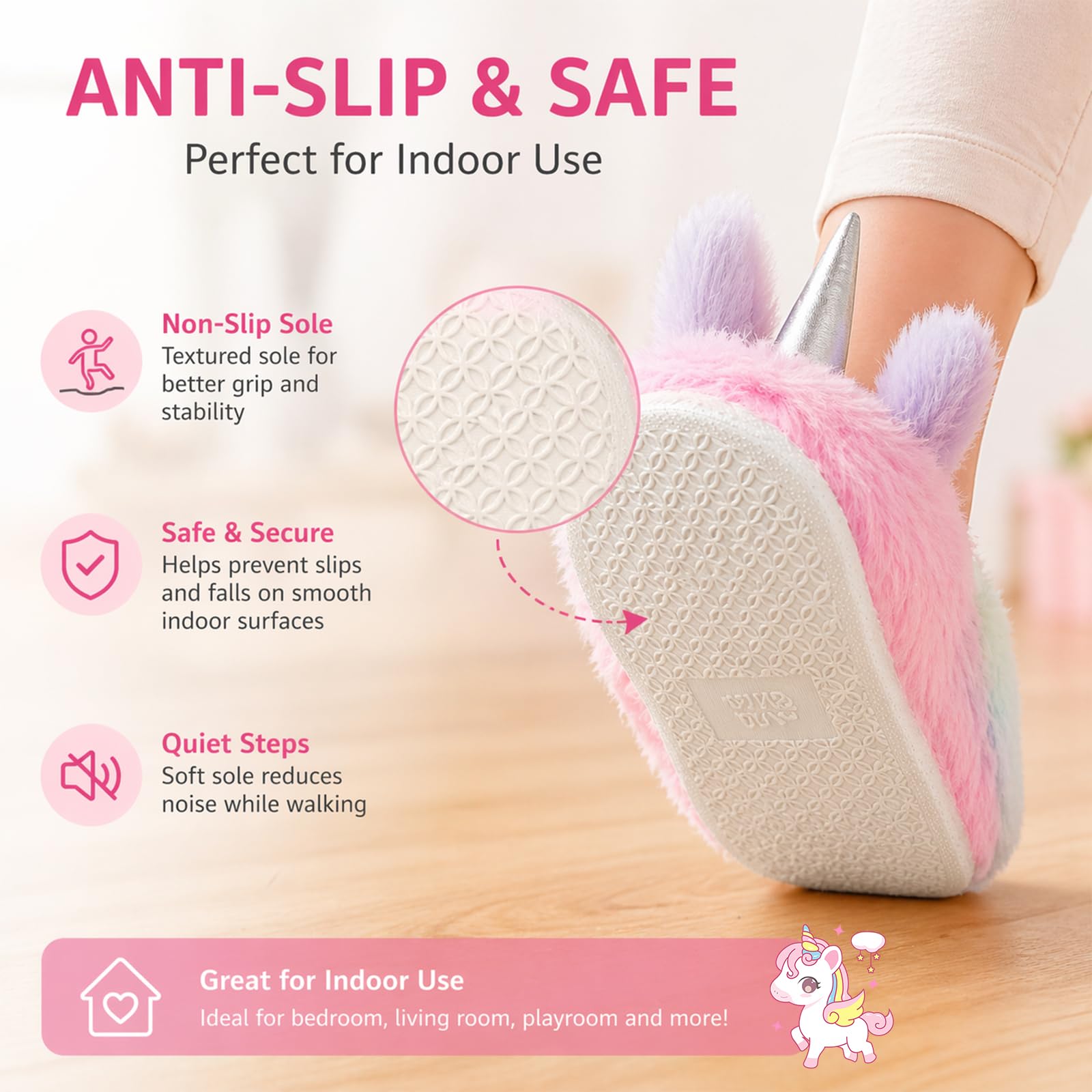 Pantuflas de unicornio para niñas y niños con forro polar cálido de felpa