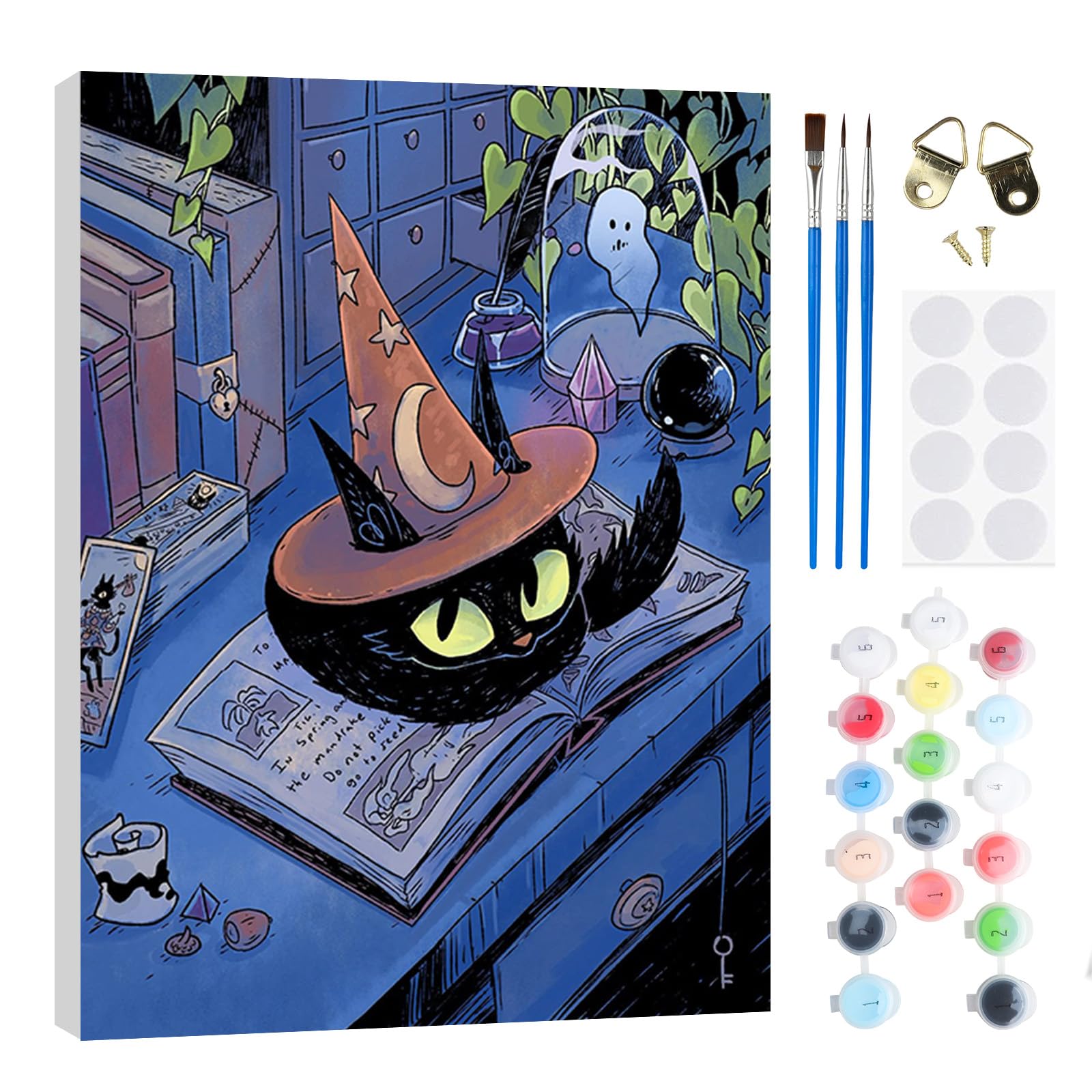 RICUVED Cute Cat Paint by Numbers Kits Adults, Fantasy Painting by Number Kits On Canvas,Framed DIY Color Oil Painting Acrylic Paints,Home Wall Decor 20x30cm