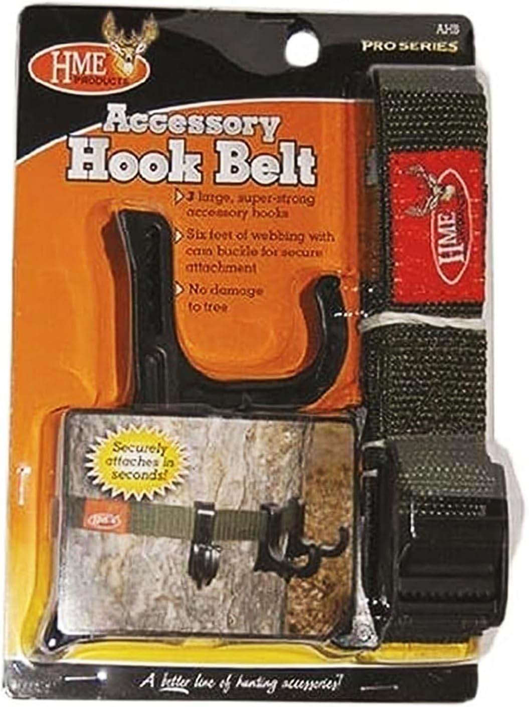 HME Accessory Hunting Hook Belt|3 Super-Strong Hooks for Hanging Various Items |Curved and Cupped Back to Mount to the Tree, Single Blister