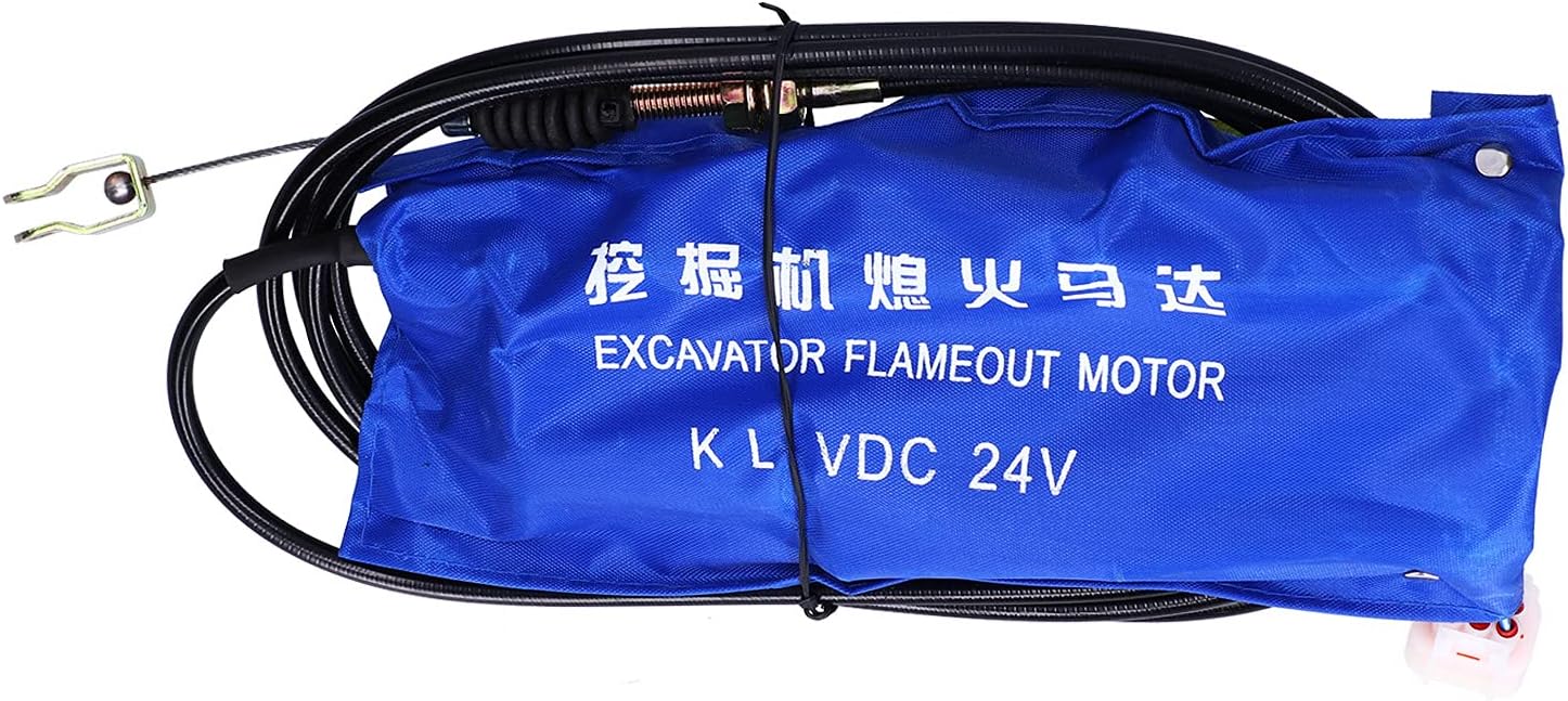 24V Sany Engine Stop Motor, Throttle Kill Shutoff Device Replacement with High Speed GearFit for Isuzu 3.2M Long Cable