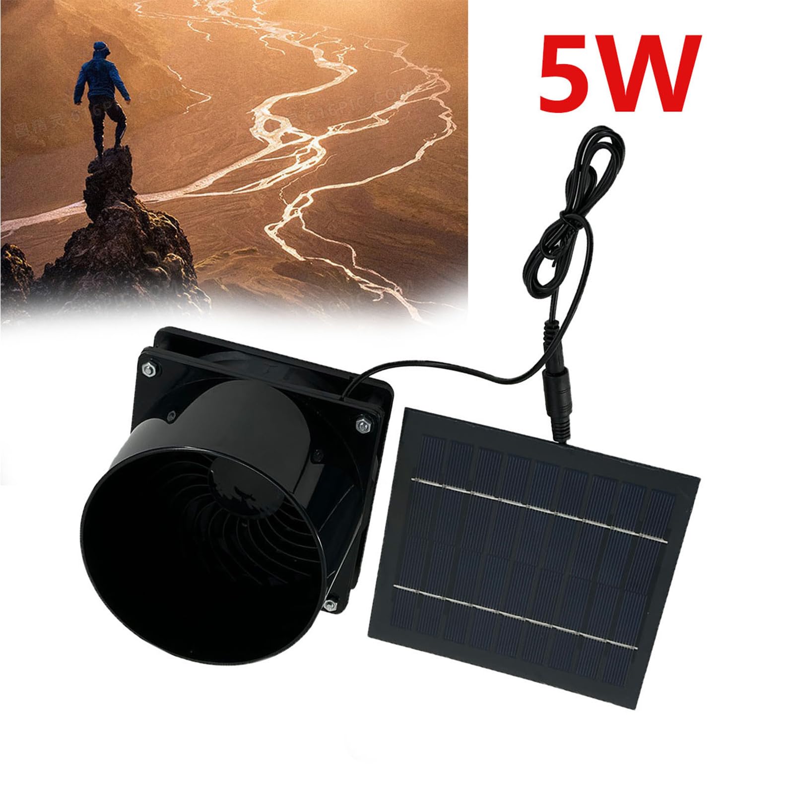 Tugun Ventilatore di scarico a energia solare, pannello solare da 5 W + ventola di scarico da 11,9 cm, flusso d'aria basso da 25 dB, per serra, garage, pollaio