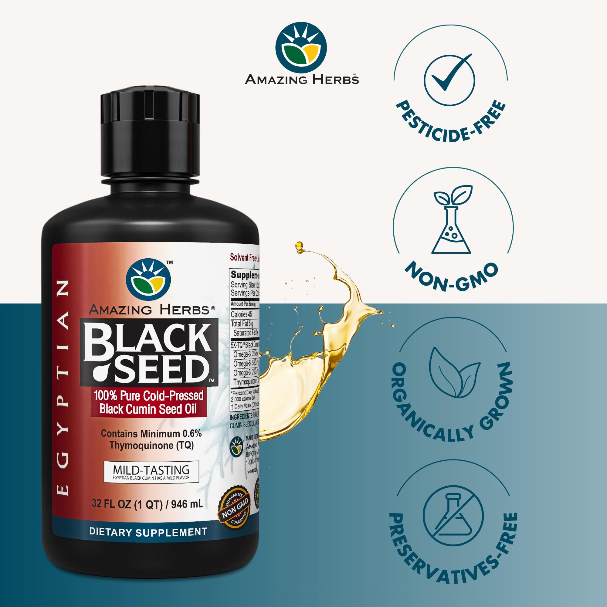 Amazing Herbs Premium Black Seed Oil Liquid - 32 Fl Oz Bottle — Amazon image 3