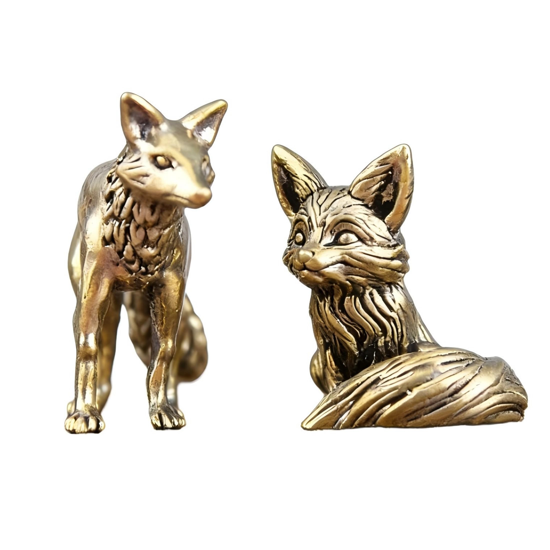 Figurines d'animaux en laiton : lot de 2 renards vintage pour decoration de maison et table